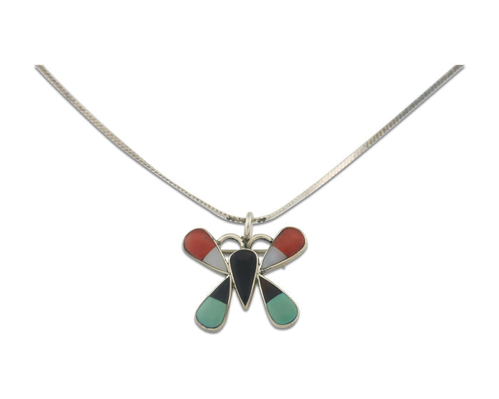 Navajo Butterfly Necklace Sterling Silver Authentic Natural Gemstone