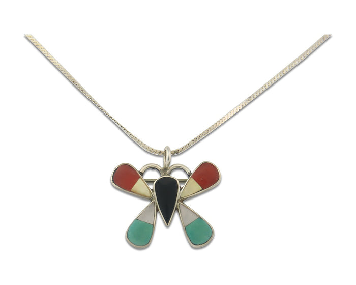 Navajo Butterfly Necklace Sterling Silver Authentic Natural Gemstone