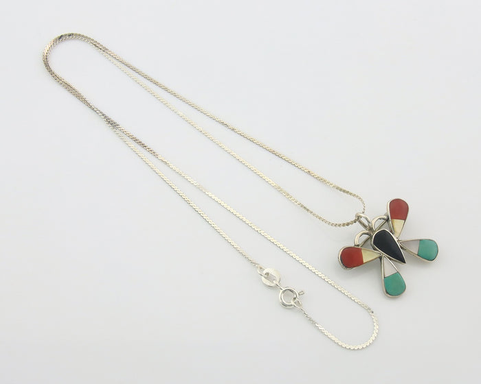 Navajo Butterfly Necklace Sterling Silver Authentic Natural Gemstone