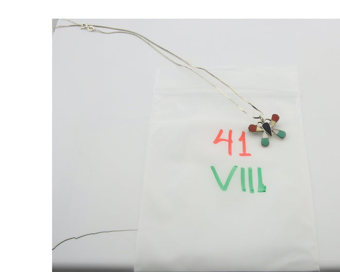 Navajo Butterfly Necklace Sterling Silver Authentic Natural Gemstone