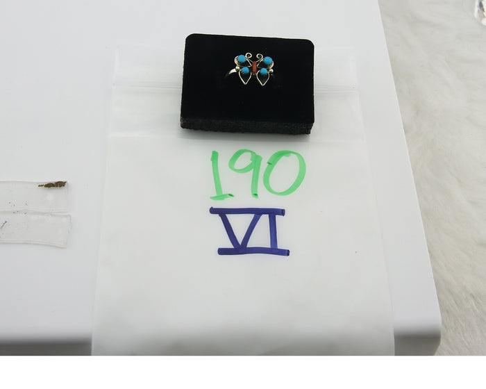 Navajo Butterfly Ring 925 Sterling Silver Authentic Turquoise & Coral Size 8.0