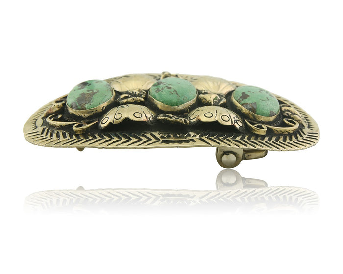 Navajo Concho Belt Buckle .999 Nickel Turquoise Native American 2.0x3.0 in C80s