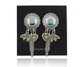 Navajo Concho Dangle Bear Feather Heart Earrings 925 Silver Natural Turquoise