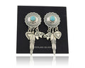 Navajo Concho Dangle Bear Feather Heart Earrings 925 Silver Natural Turquoise
