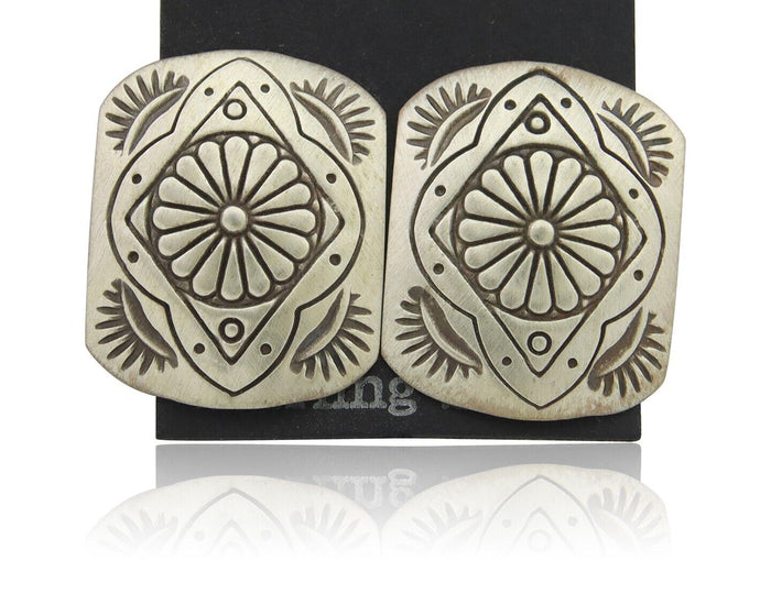 Navajo Concho Earrings 925 Silver Native American Artist C.80's