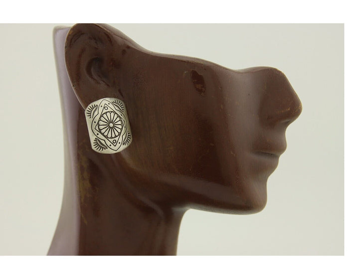Navajo Concho Earrings 925 Silver Native American Artist C.80's