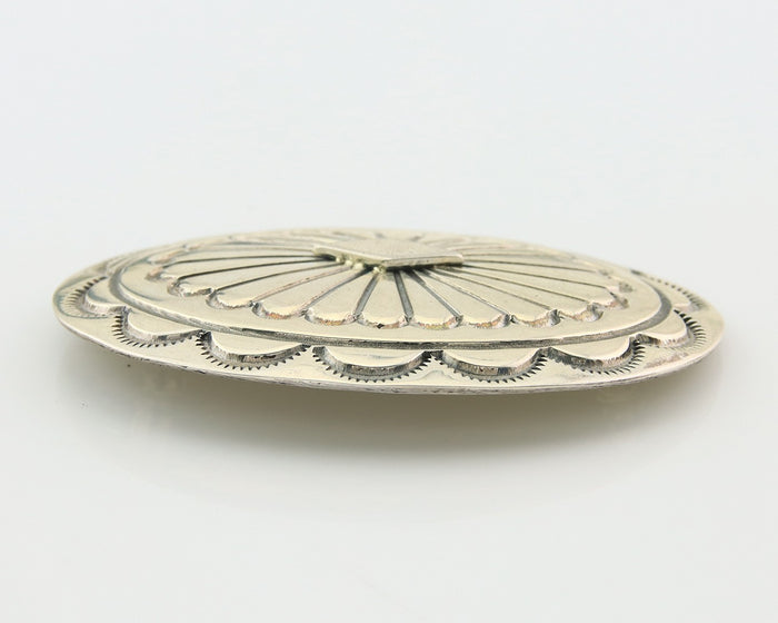 Navajo Concho Pin Sterling Silver Hand Stamped Artist Signed Tim Guerro