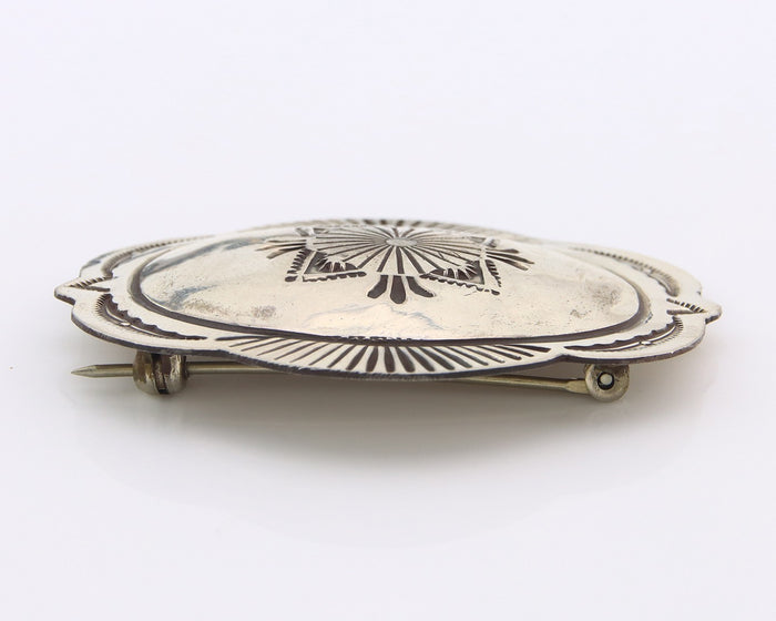 Navajo Concho Pin Sterling Silver Hand Stamped Native American Artist