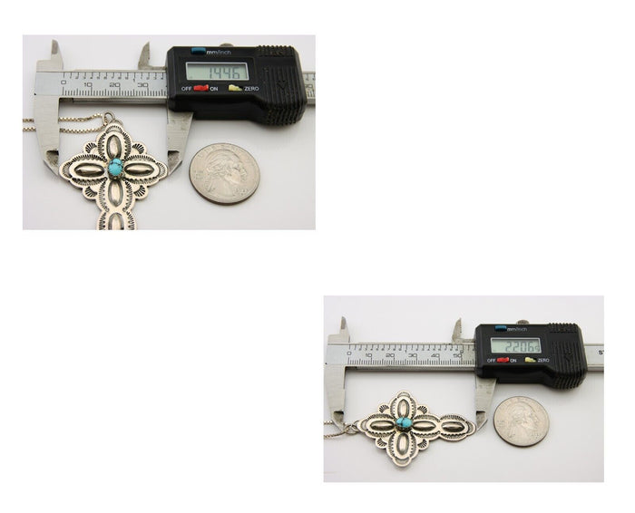 Navajo Cross Hand Stamped Necklace 925 Silver Natural Turquoise Artist JRS C.80s