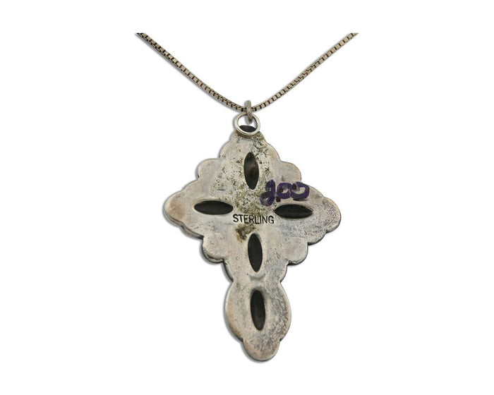 Navajo Cross Hand Stamped Necklace 925 Silver Turquoise Artist JRS C.80's