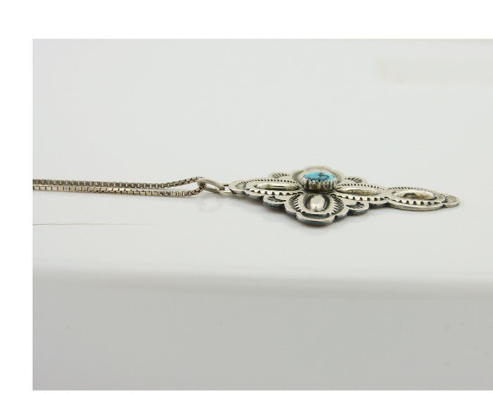 Navajo Cross Hand Stamped Necklace 925 Silver Turquoise Artist JRS C.80's