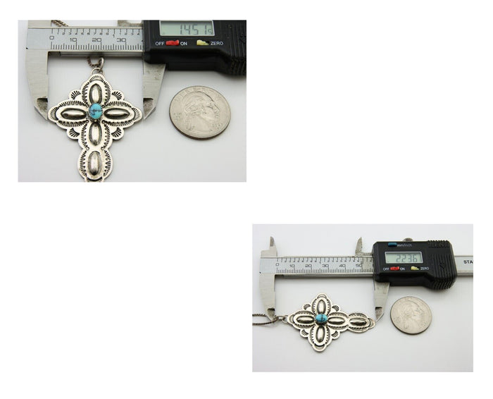 Navajo Cross Hand Stamped Necklace 925 Silver Turquoise Artist JRS C.80's