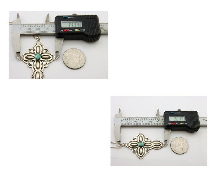 Navajo Cross Hand Stamped Necklace 925 Silver Turquoise Artist JRS C.80's