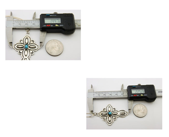 Navajo Cross Hand Stamped Necklace 925 Silver Turquoise Native Artist C.80's