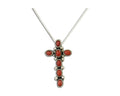 Navajo Cross Necklace 925 Silver Mediterranean Coral Native American Artist C80s