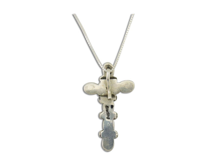 Navajo Cross Necklace 925 Silver Mediterranean Coral Native American Artist C80s