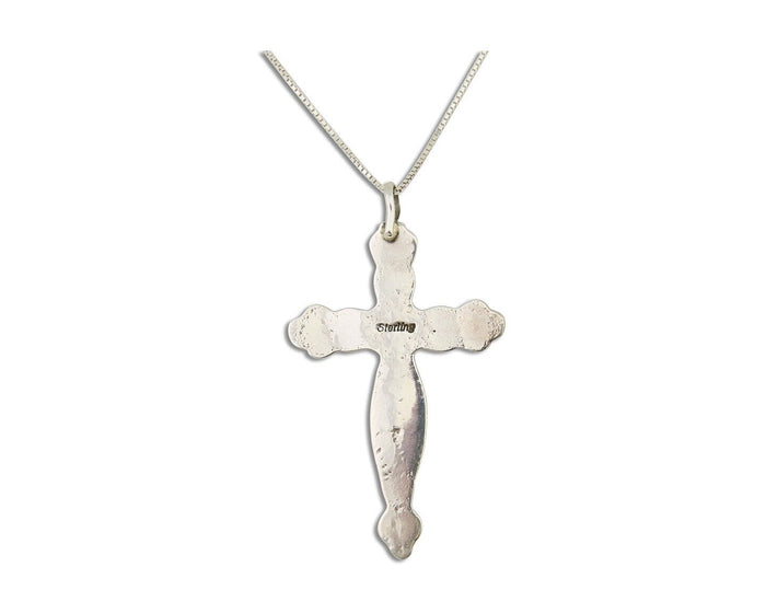 Navajo Cross Necklace 925 Silver Mediterranean Coral Native American Artist C80s