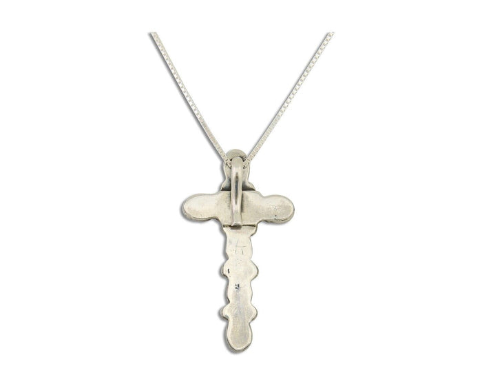 Navajo Cross Necklace 925 Silver Mediterranean Coral Native American Artist C80s
