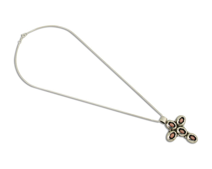Navajo Cross Necklace 925 Silver Pink Coral Artist Signed G C80s
