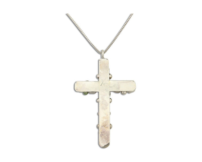 Navajo Cross Necklace 925 Silver Snake Eye Coral Native American Artist C80s