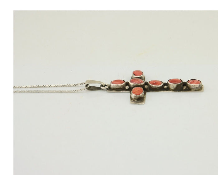 Navajo Cross Necklace 925 Silver Spiney Oyster Artist Signed C Montoya C.80's
