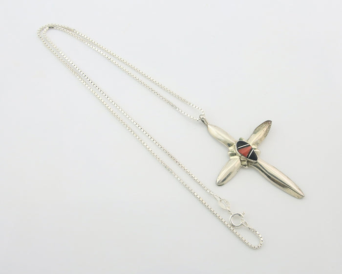 Navajo Cross Necklace Sterling Silver Authentic Natural Gemstones Signed M