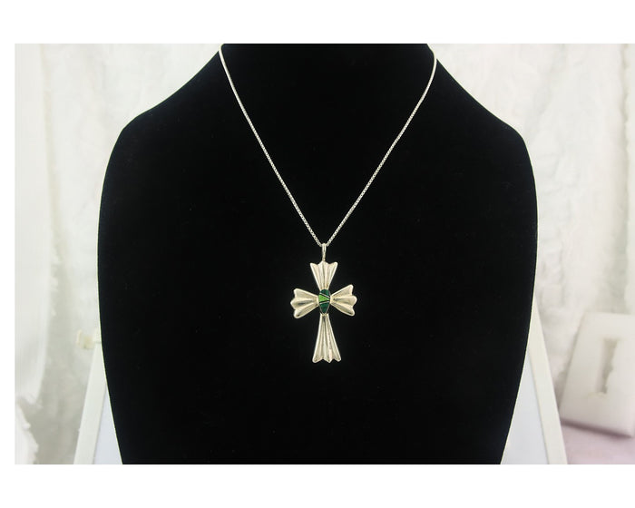 Navajo Cross Necklace Sterling Silver Authentic Natural Gemstones Signed M