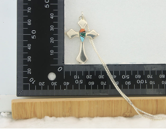 Navajo Cross Necklace Sterling Silver Authentic Natural Gemstones Signed M