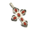 Navajo Cross Pendant 925 Silver Mediterranean Coral Artist Signed CB C.80's