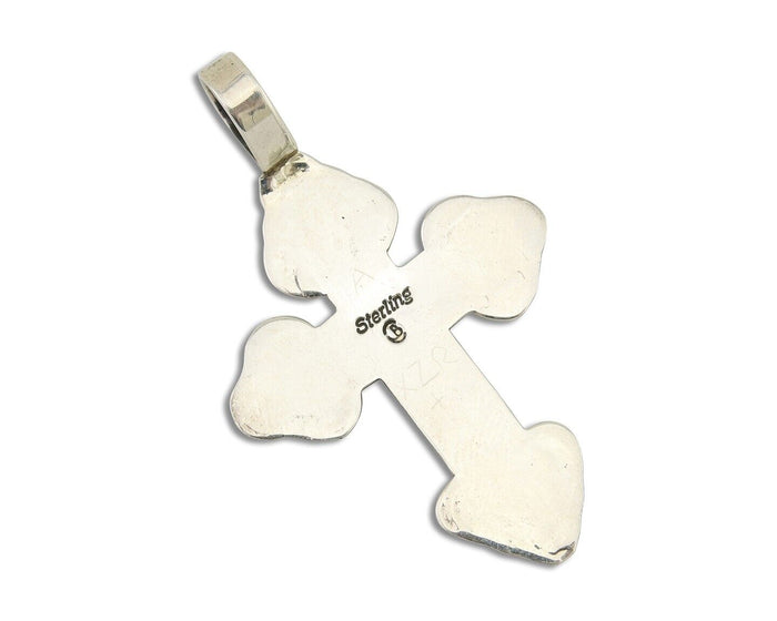 Navajo Cross Pendant 925 Silver Mediterranean Coral Artist Signed CB C.80's