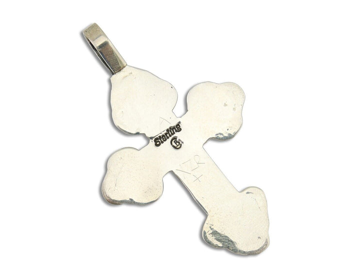 Navajo Cross Pendant 925 Silver Mediterranean Coral Artist Signed CB C.80's