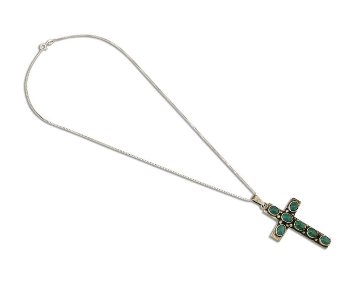 Navajo Cross Pendant 925 Silver Turquoise Artist Signed C Montoya C.80's