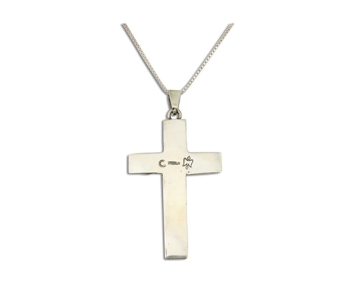 Navajo Cross Pendant 925 Silver Turquoise Artist Signed C Montoya C.80's