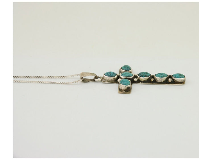 Navajo Cross Pendant 925 Silver Turquoise Artist Signed C Montoya C.80's