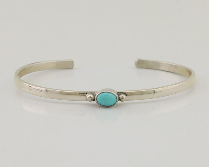 Navajo Cuff Bracelet 925 Silver Blue Turquoise Native American Artist C.80's