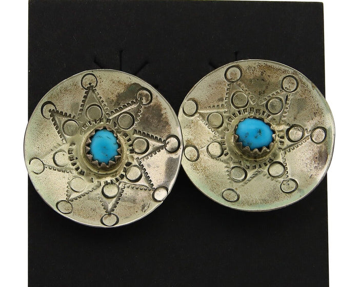 Navajo Cuff Bracelet 925 Silver Concho Turquoise Signed Helen Harrison C.80's
