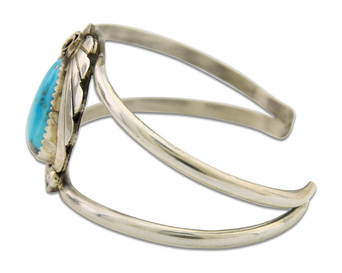 Navajo Cuff Bracelet 925 Silver Turquoise Artist Signed C Davis C.80's