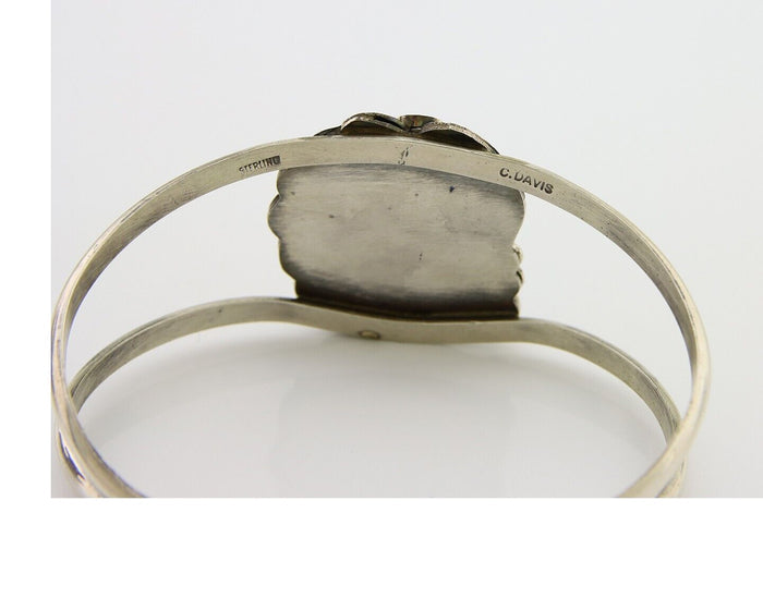 Navajo Cuff Bracelet 925 Silver Turquoise Artist Signed C Davis C.80's