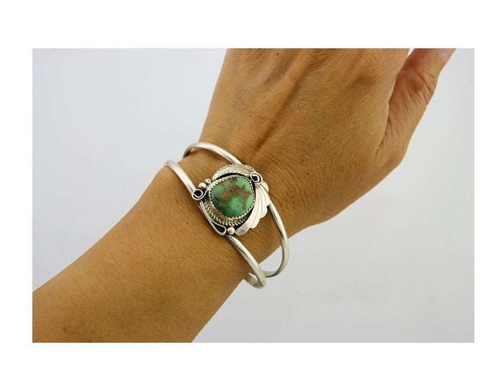 Navajo Cuff Bracelet 925 Silver Turquoise Artist Signed C Davis C.80's