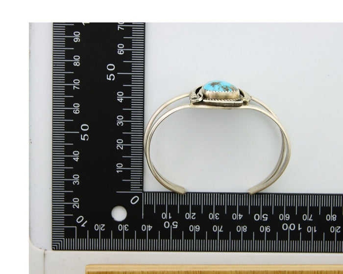 Navajo Cuff Bracelet 925 Silver Turquoise Artist Signed C Davis C.80's