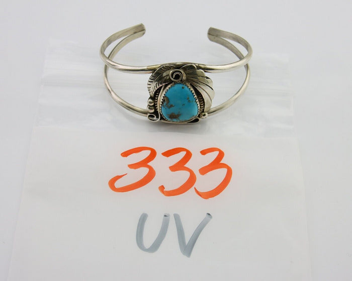 Navajo Cuff Bracelet 925 Silver Turquoise Artist Signed C Davis C.80's