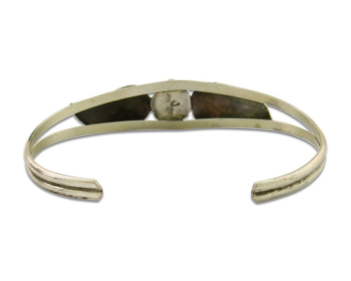 Navajo Cuff Bracelet 925 Silver Turquoise Artist Signed Livingston C.80's