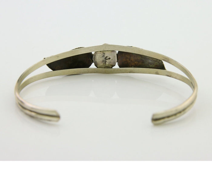 Navajo Cuff Bracelet 925 Silver Turquoise Artist Signed Livingston C.80's