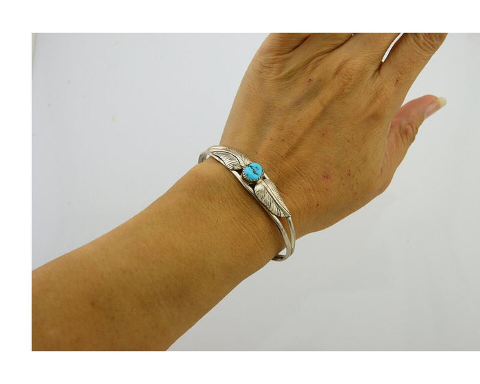 Navajo Cuff Bracelet 925 Silver Turquoise Artist Signed Livingston C.80's