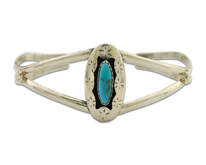 Navajo Cuff Bracelet 925 Silver Turquoise Cuff Artist Signed IJC C.80's