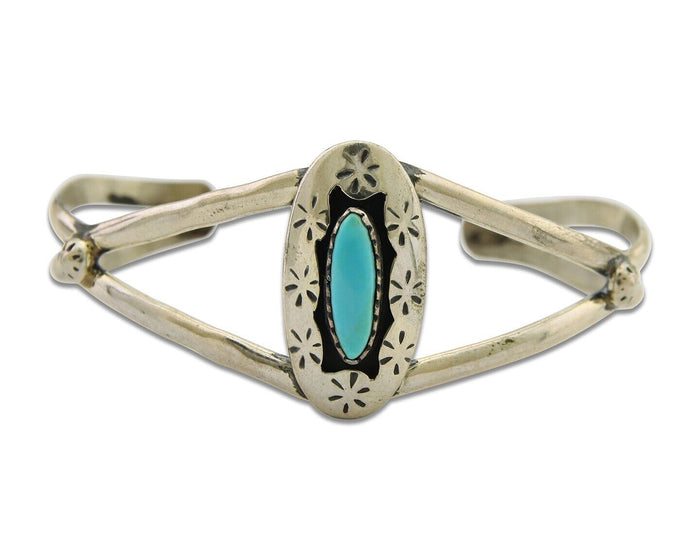 Navajo Cuff Bracelet 925 Silver Turquoise Cuff Artist Signed IJC C.80's
