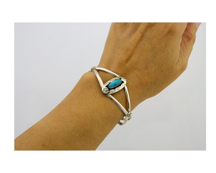 Navajo Cuff Bracelet 925 Silver Turquoise Cuff Artist Signed IJC C.80's