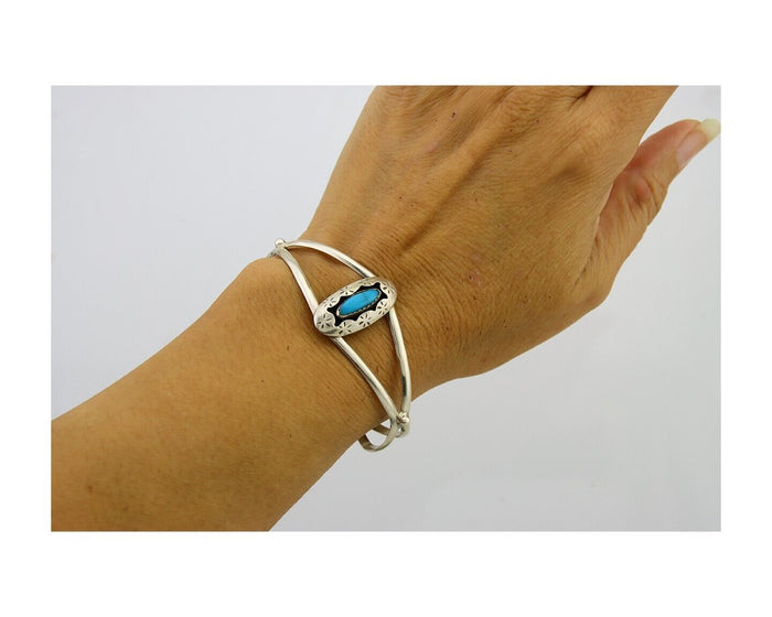 Navajo Cuff Bracelet 925 Silver Turquoise Cuff Artist Signed IJC C.80's