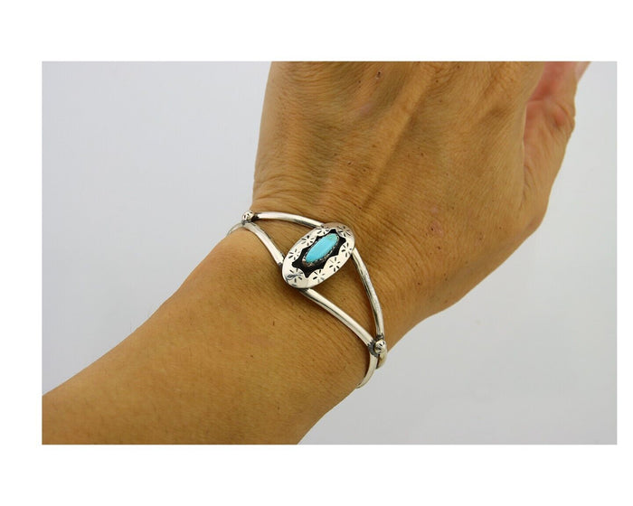 Navajo Cuff Bracelet 925 Silver Turquoise Cuff Artist Signed IJC C.80's