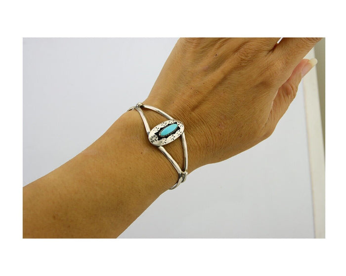 Navajo Cuff Bracelet 925 Silver Turquoise Cuff Artist Signed IJC C.80's